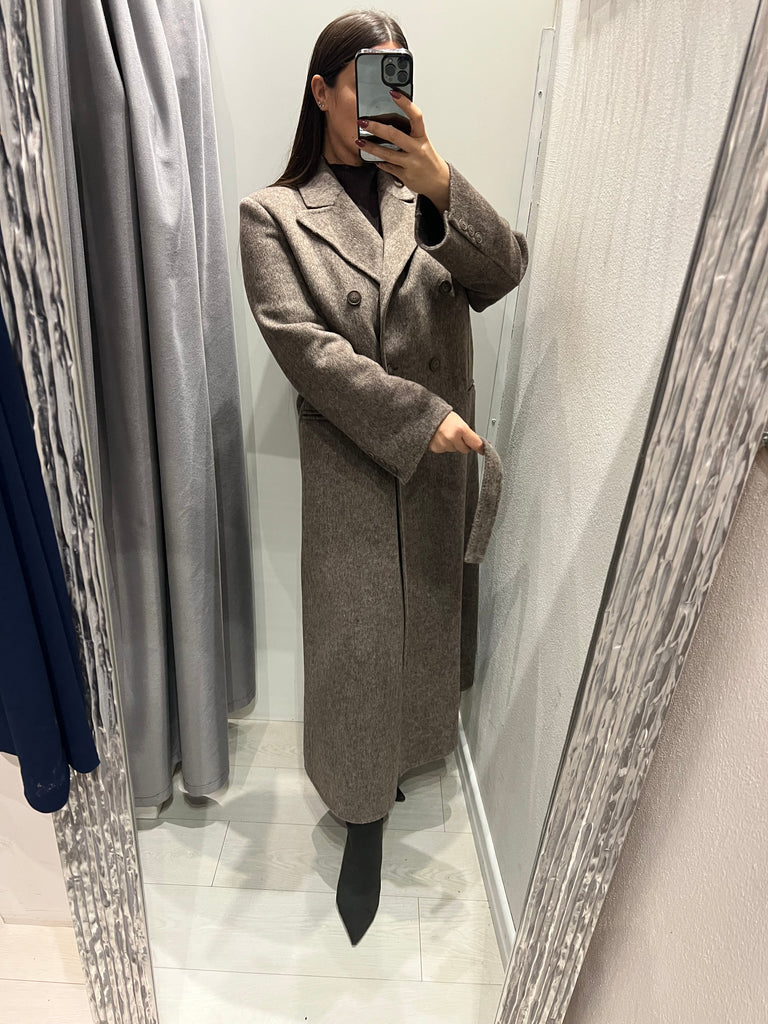 HaveOne•Cappotto doppiopetto con cintura e spacco