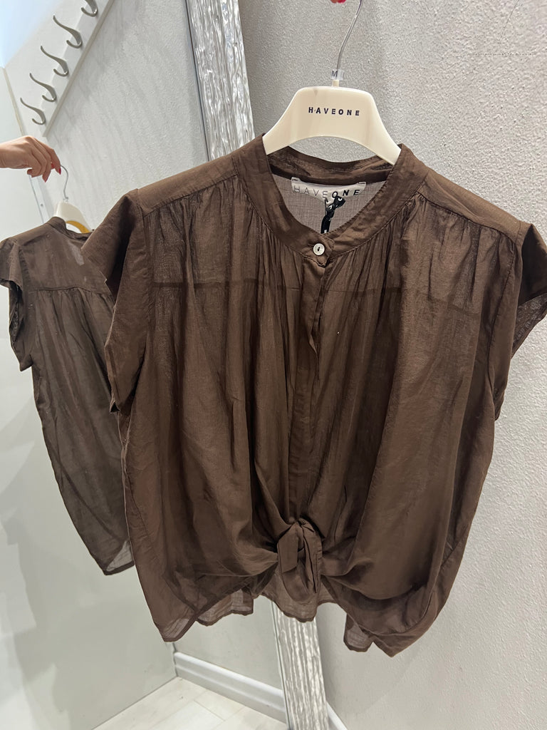 🚨HaveOne•Camicia alette in mussola cioccolato