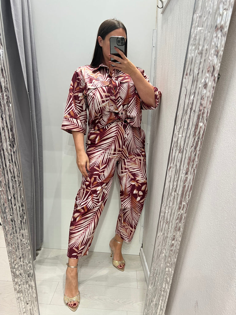 MSS💥ViCOLO•Pantalone basic stampa foglie bordeaux