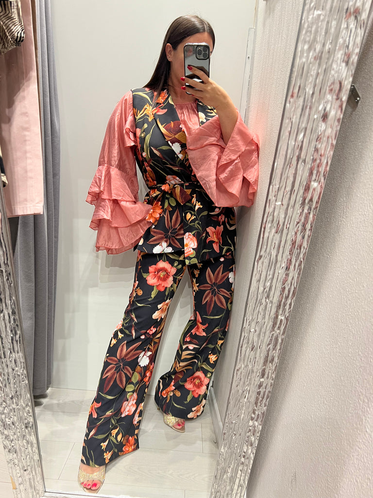MSS💥ViCOLO•Pantalone palazzo floreale base nera