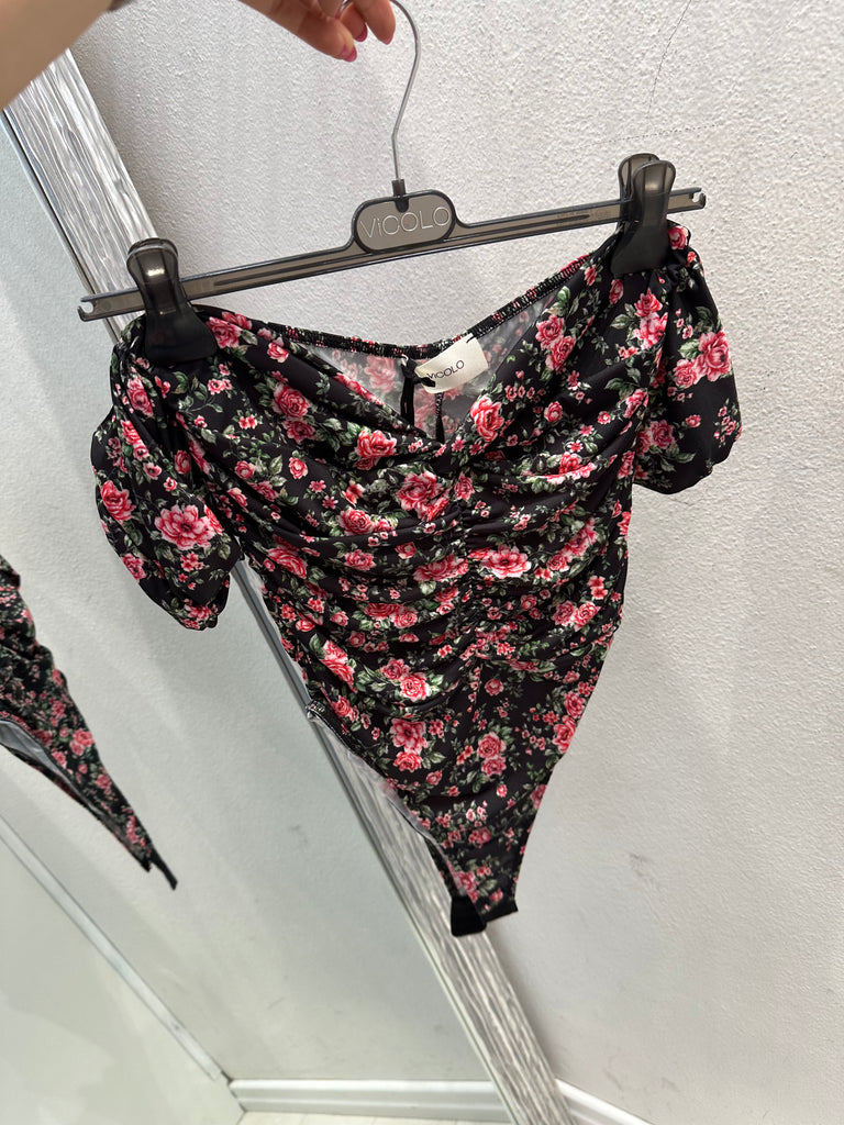 MSS💥ViCOLO•Body fiorellini base nera