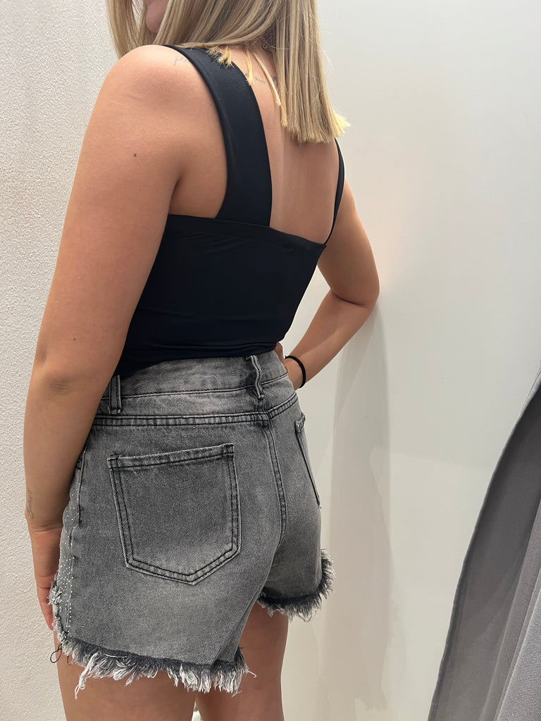 🚨KONTATTO•Shorts strass grigio slavato