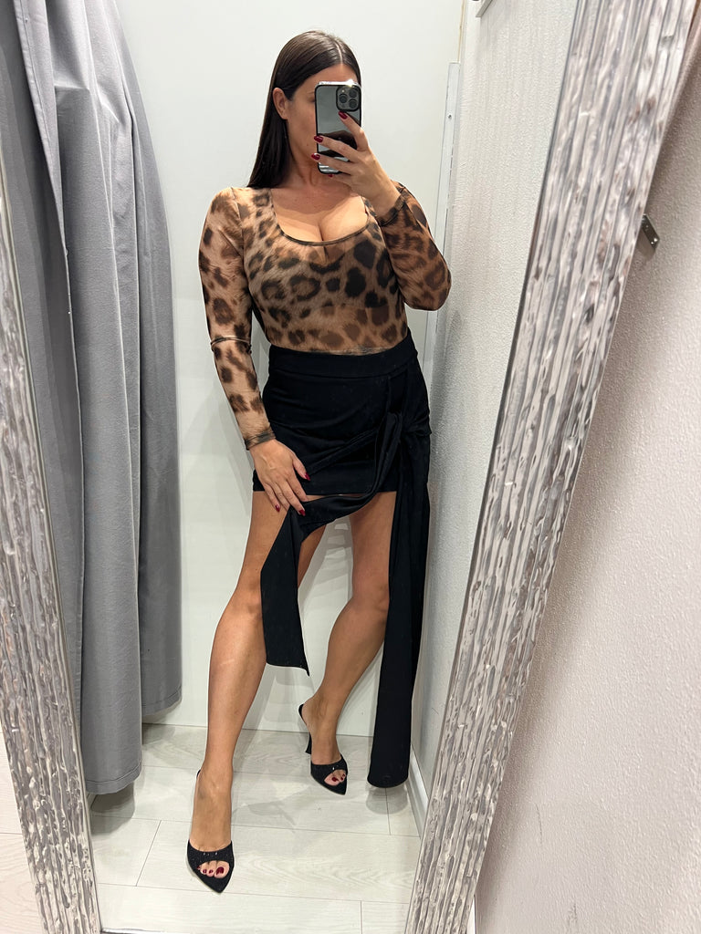 LUMINA•Body maculato beige scollo quadro
