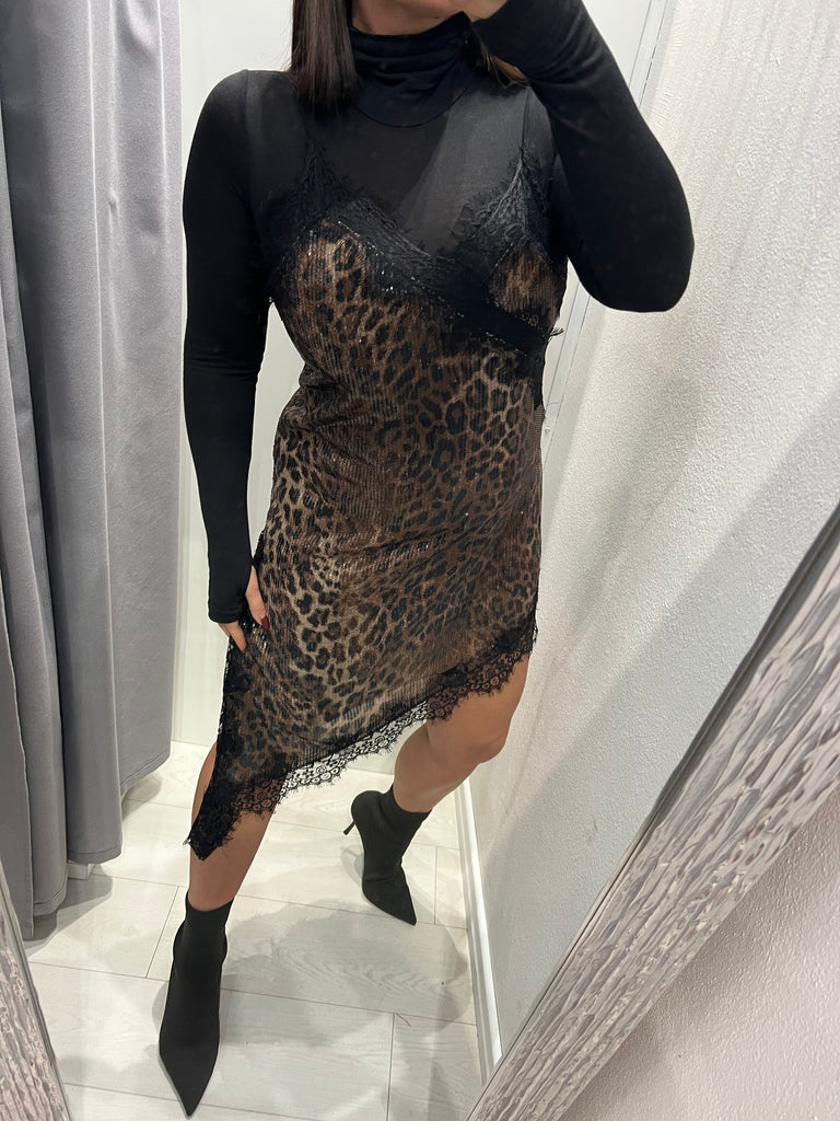 BLK30 LUMINA•Abitino maculato asimmetrico paillettes con pizzo