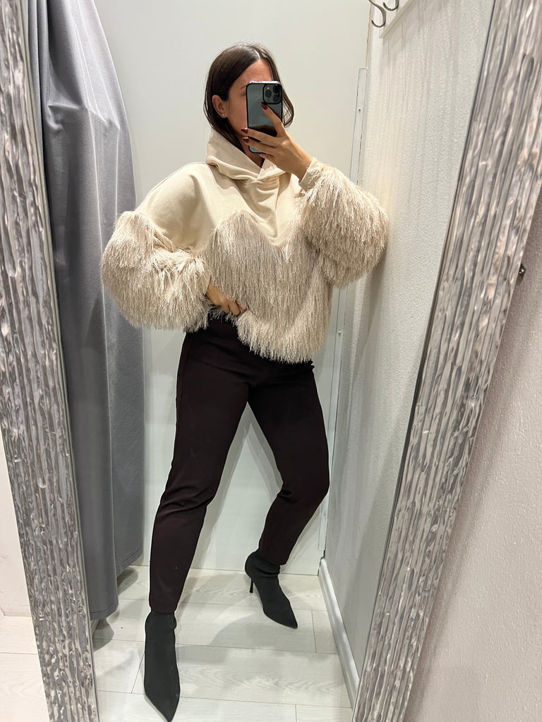 Souvenir•Felpa frange vaniglia con cappuccio