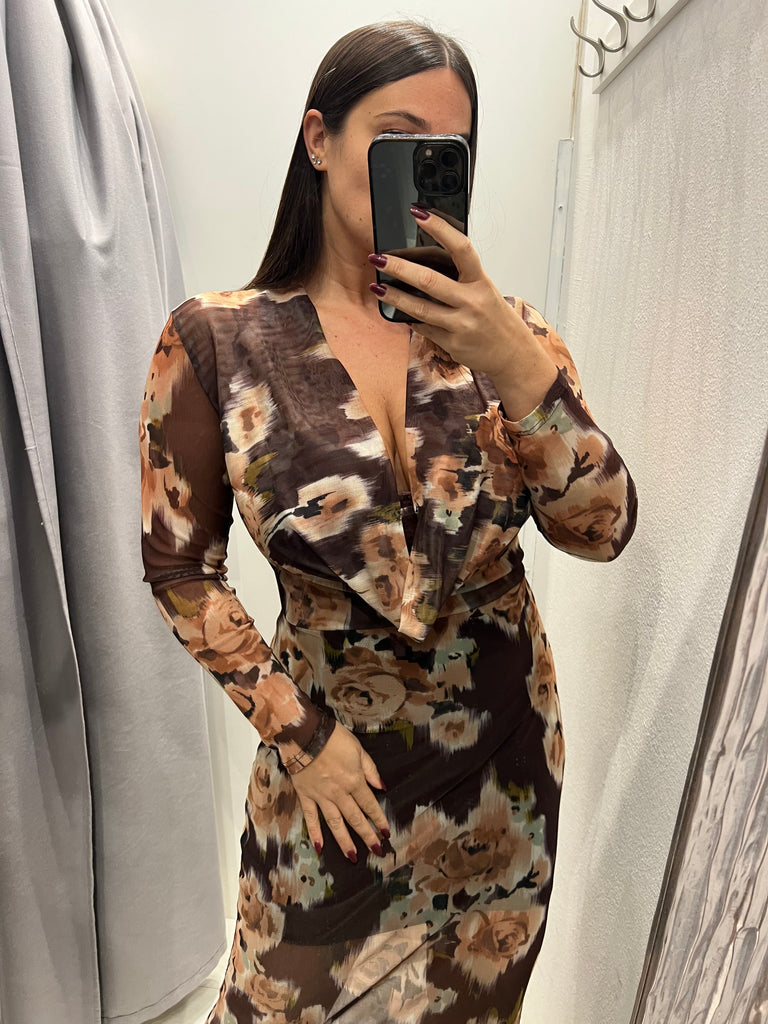 BLK30 LUMINA•Abito floreale stampa moro