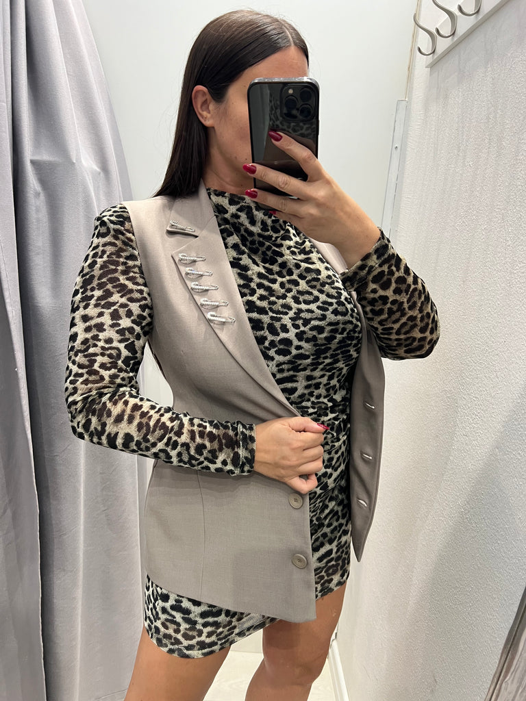 Philia Loft•Gilet tortora spille strass