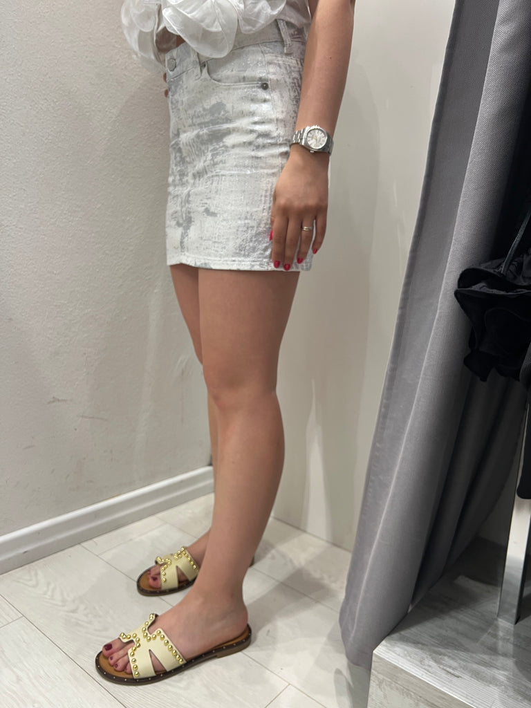 🚨ViCOLO•Gonna jeans Plume spalmato argento