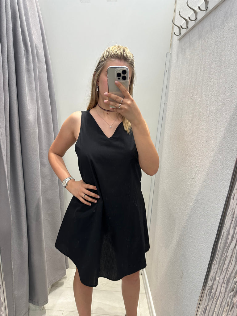 🚨ViCOLO•Abitino popeline di cotone scollo V•Nero