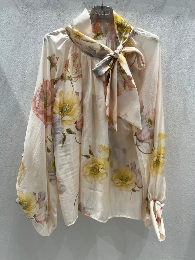 ViCOLO•Camicia fiocco floreale base crema