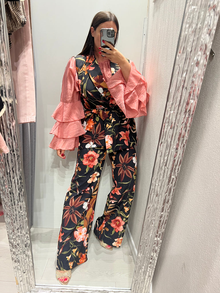 MSS💥ViCOLO•Pantalone palazzo floreale base nera