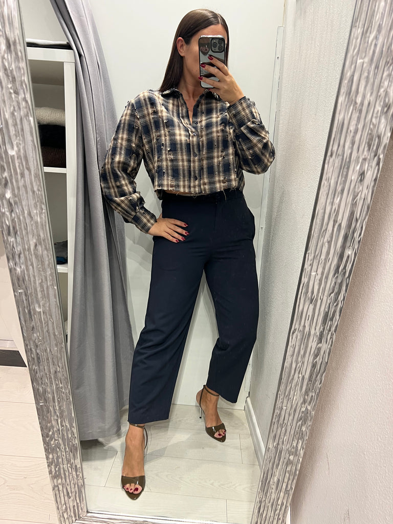 ViCOLO•Camicia crop flanella rotture e strass