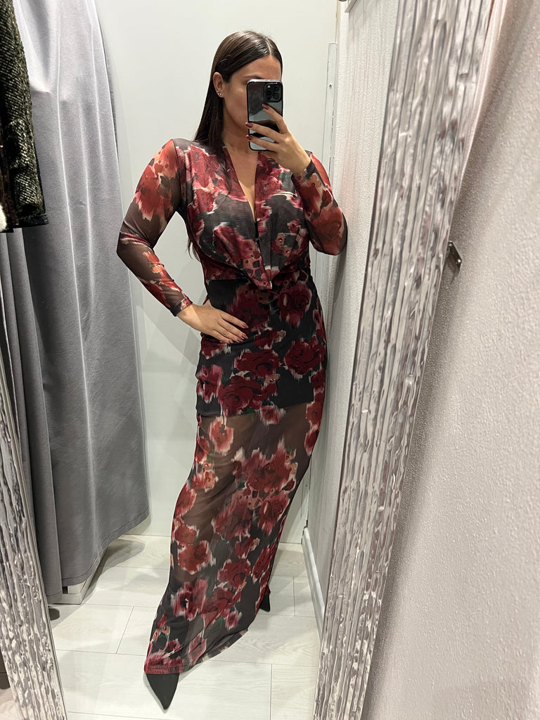 BLK30 LUMINA•Abito floreale stampa ciliegia