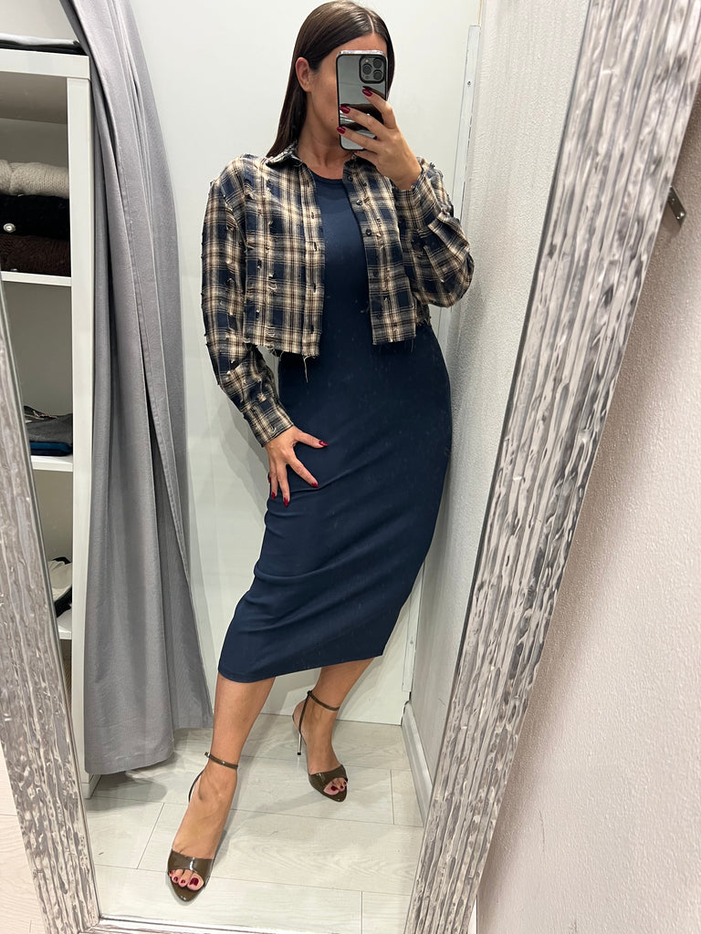 ViCOLO•Camicia crop flanella rotture e strass