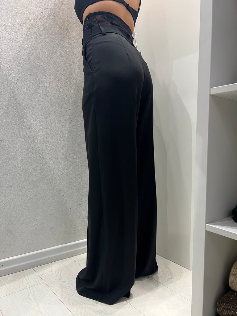 IMPERIAL•Pantalone palazzo nero fascia pizzo Garçon