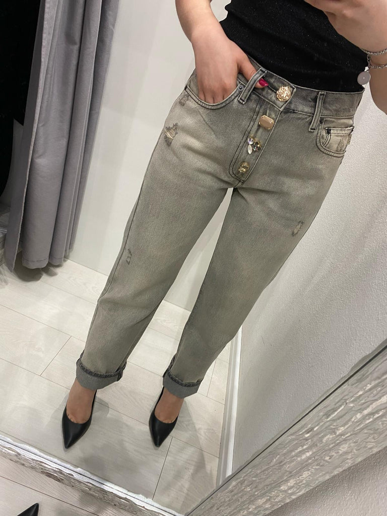 ViCOLO•Jeans Zoe bottoni gioiello lavaggio sabbiato