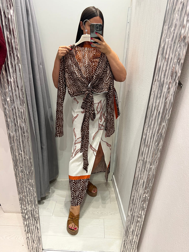 💥MSS💥HaveOne•Camicia crop nodo stampa foglioline