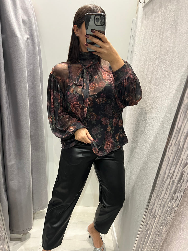 LUMINA•Camicia ampia stampa floreale base nero