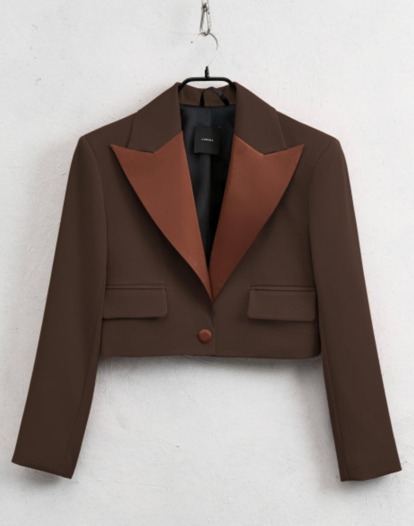 BLK30 LUMINA•Giacca crop moro inserti raso