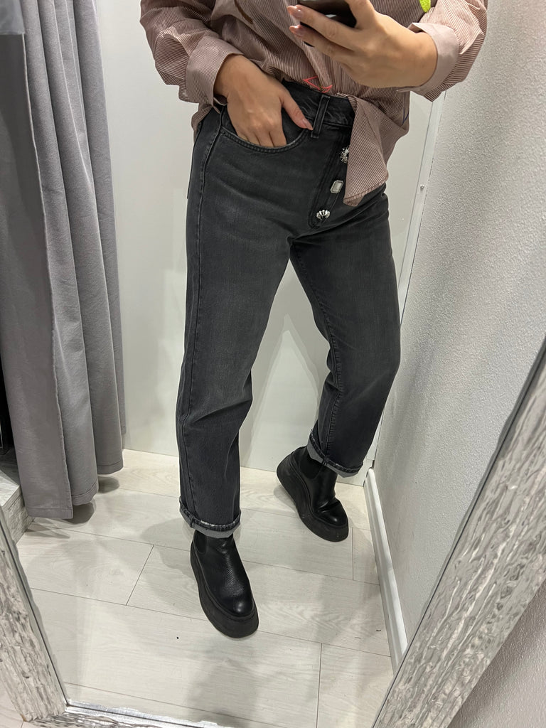 ViCOLO•Jeans Zoe nero con bottoni gioiello