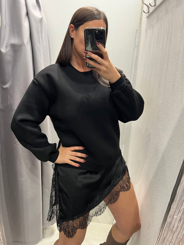 LUMINA•Abitino felpa e finale raso pizzo•Più colori