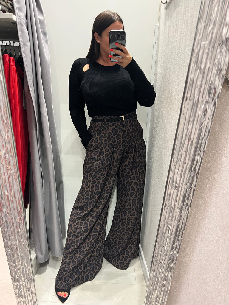IMPERIAL•Pantalone best palazzo maculato con cinturino nero