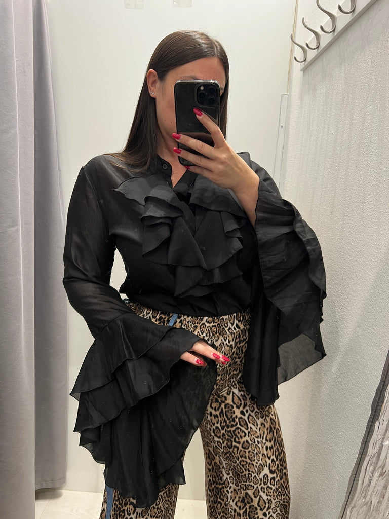 HaveOne•Camicia coreana in lyocell manica volant