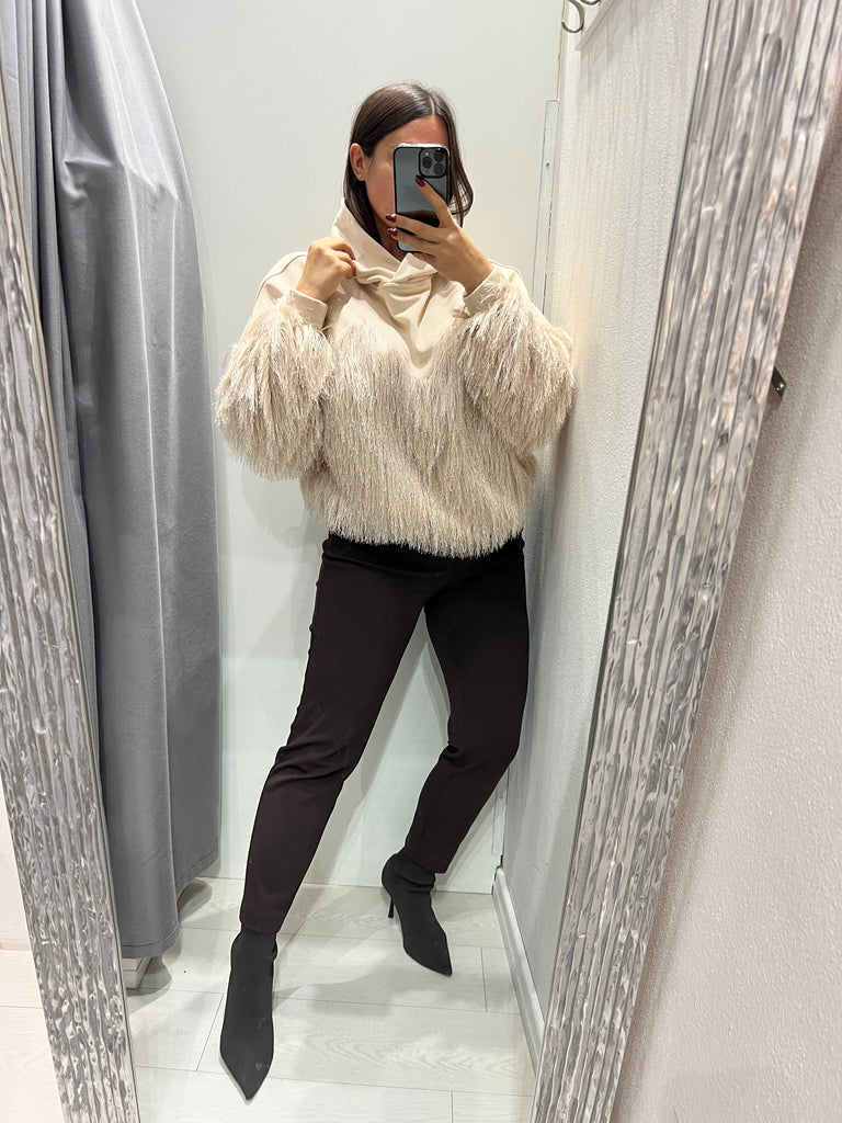 Souvenir•Felpa frange vaniglia con cappuccio