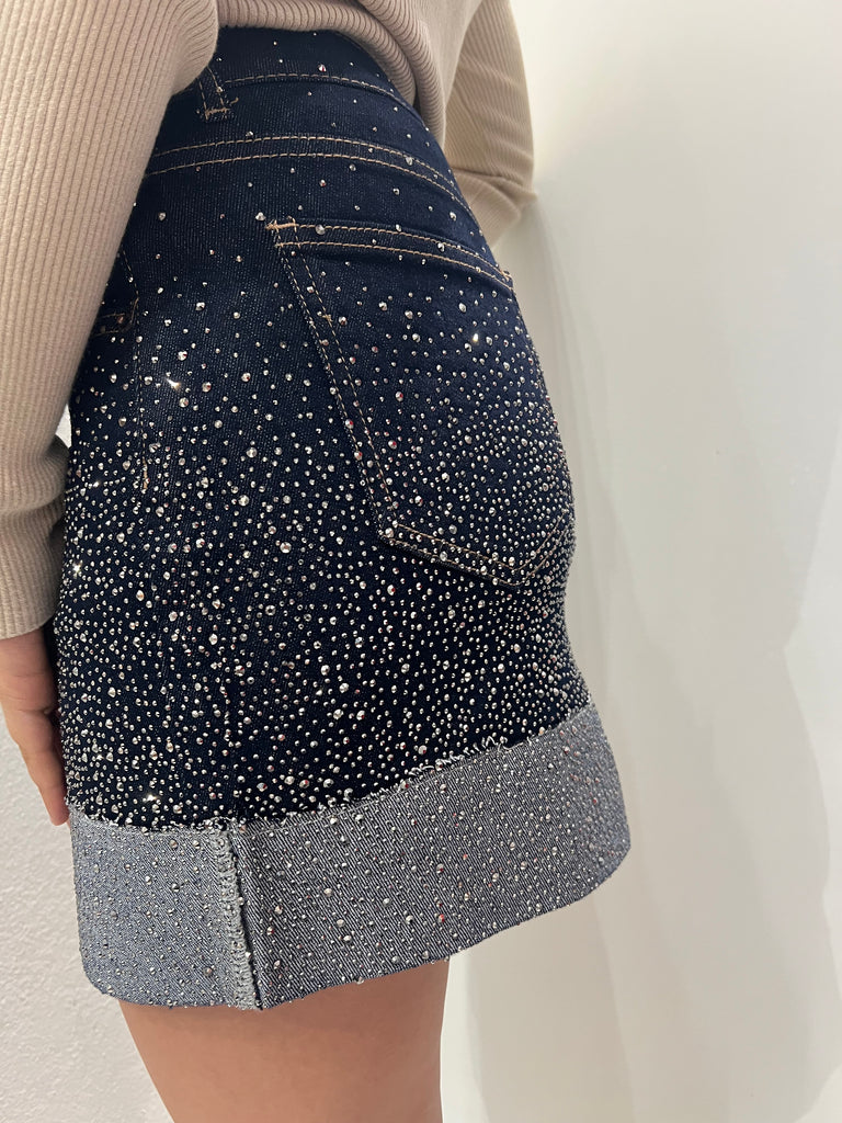 KONTATTO•Gonna jeans con risvolto strass