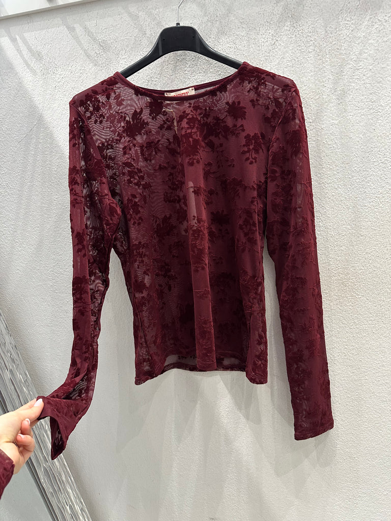 KONTATTO•Maglia tulle velluto Bordeaux