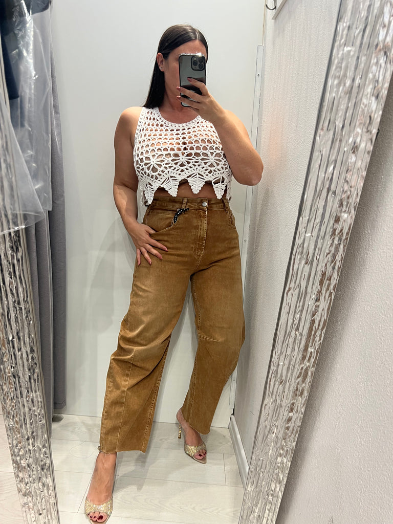 HaveOne•Top crop bianco crochet