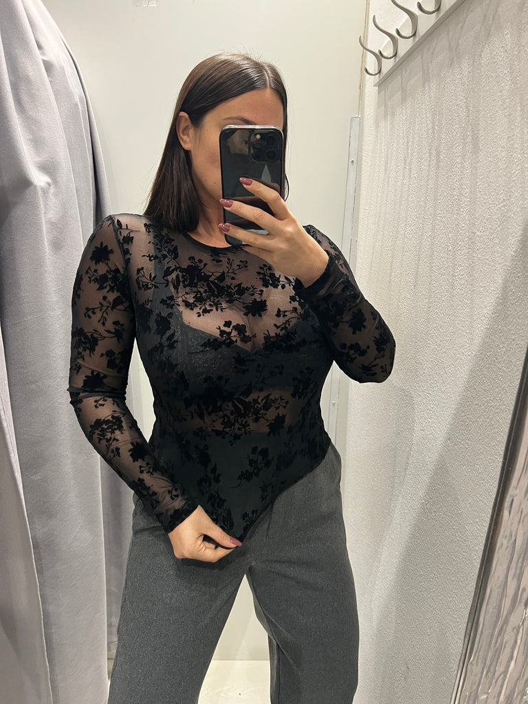 KONTATTO•Maglia tulle velluto Nero