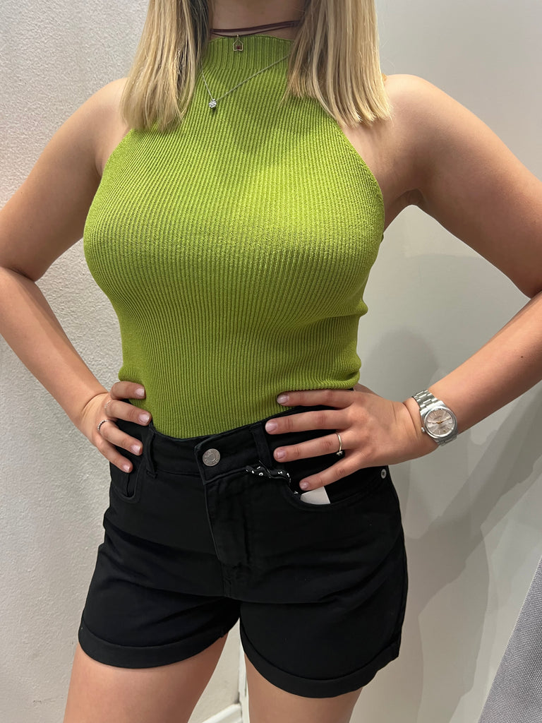 🚨KONTATTO•Canotta top maglia a costine scollo americana•Più colori