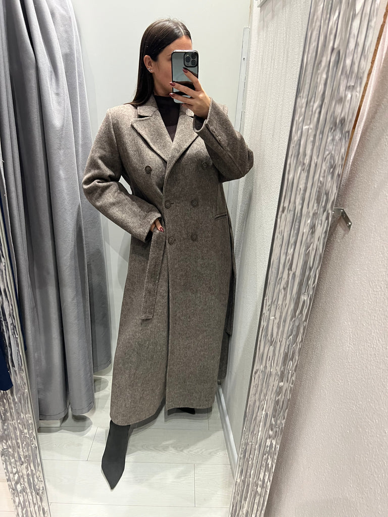 HaveOne•Cappotto doppiopetto con cintura e spacco