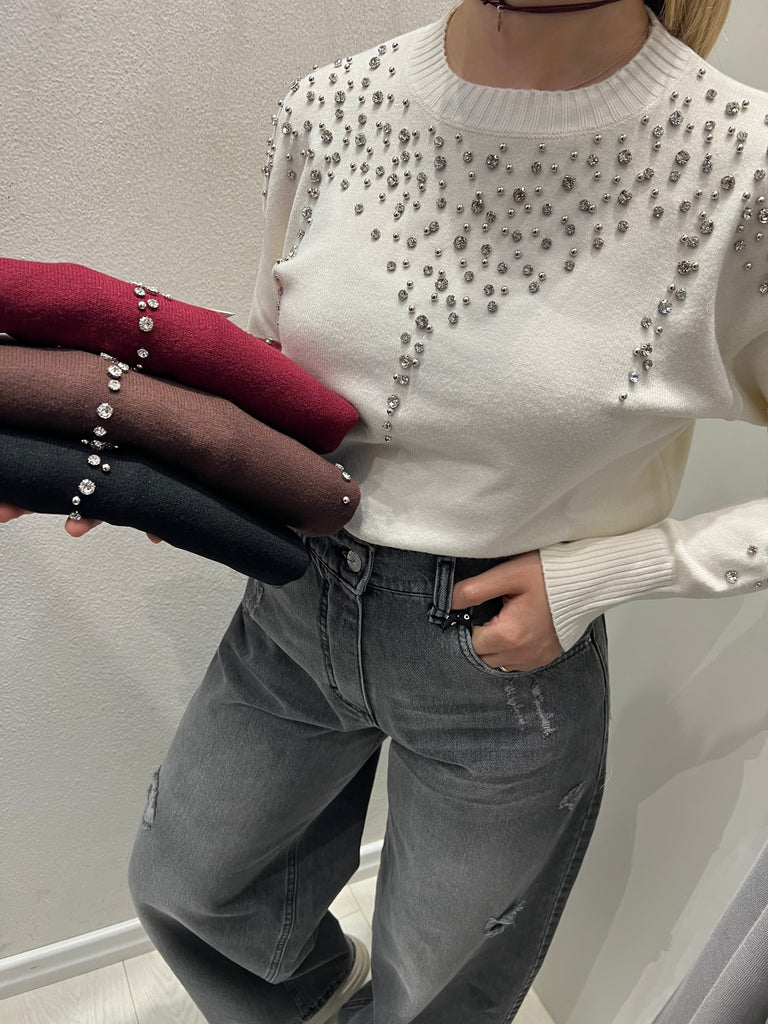HaveOne•Maglioncino strass soffice viscosa viscosa•Più colori