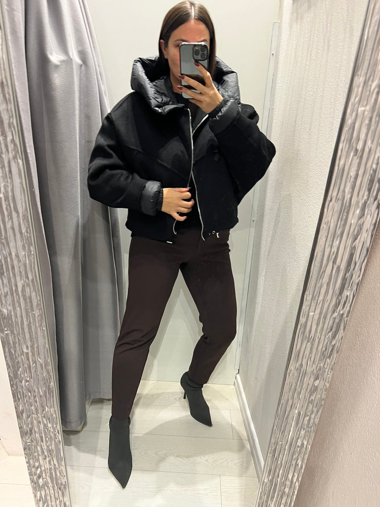 HaveOne•Cappotto bomber nero inserti piumino