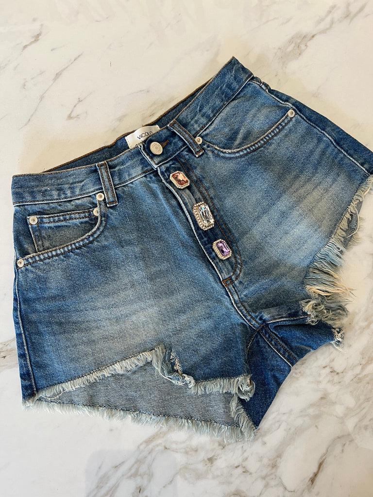 ViCOLO•Shorts in jeans bottoni gioiello