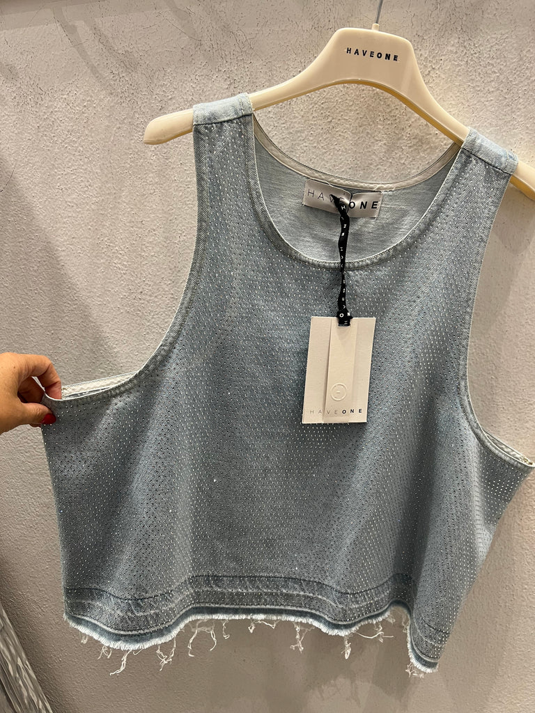 🚨HaveOne•Canotta top jeans strass