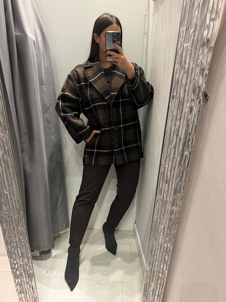 BLK30 IMPERIAL•Giacca cappottino check moro/ottanio/rosa