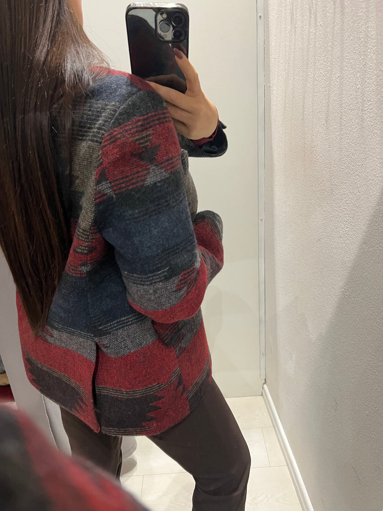 ViCOLO•Giacca cappottino over stampa etnica