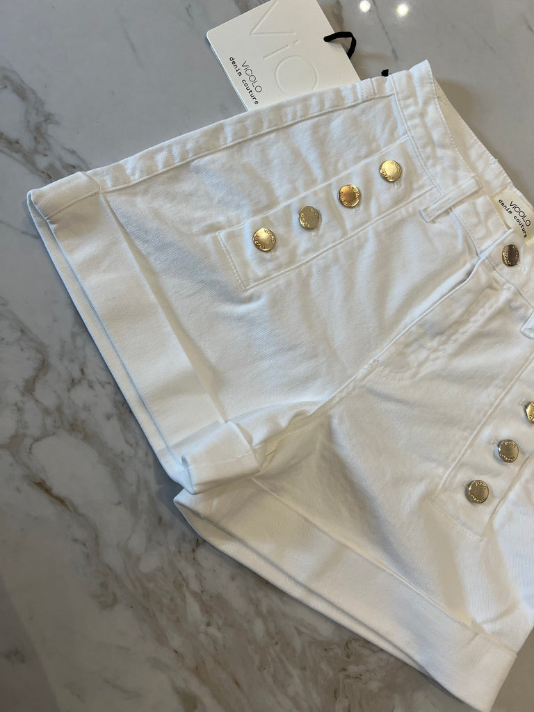 Vicolo•Shorts bianchi in jeans bottoni oro