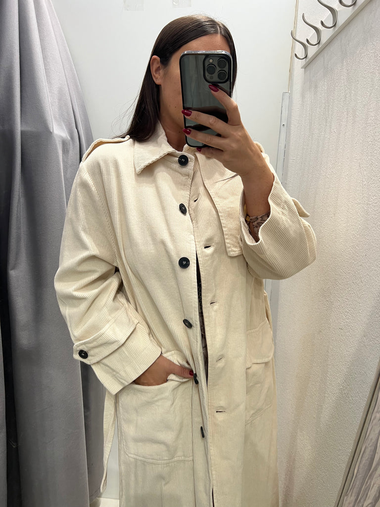 LUMINA•Trench panna a costine di velluto