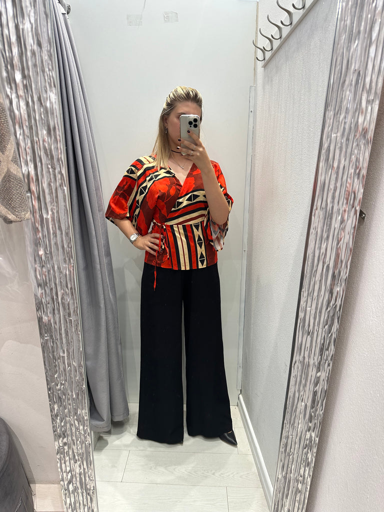 MSS💥HaveOne•Maglia kimono stampa etnica rossa