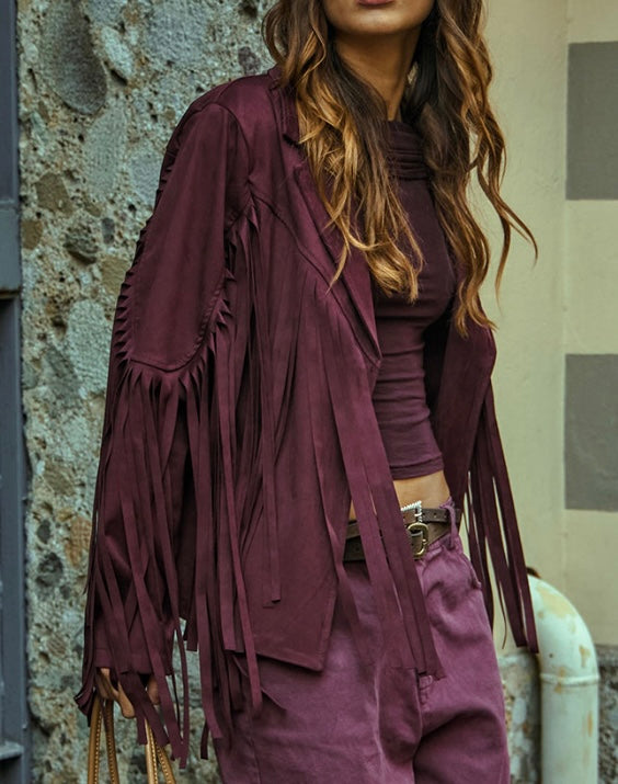 BLK30 HaveOne•Giacca scamosciata bordeaux frange