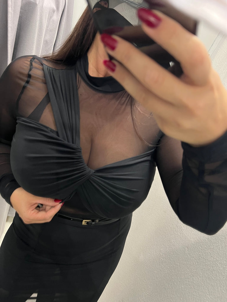 IMPERIAL•Maglia body in tulle con inserti tessuto