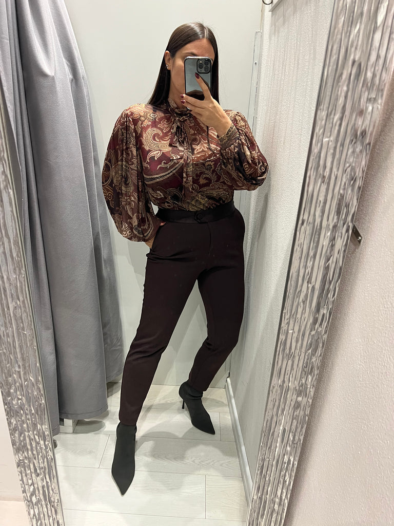 BLK30 IMPERIAL•Pantalone con fascia in raso in vita•Moro