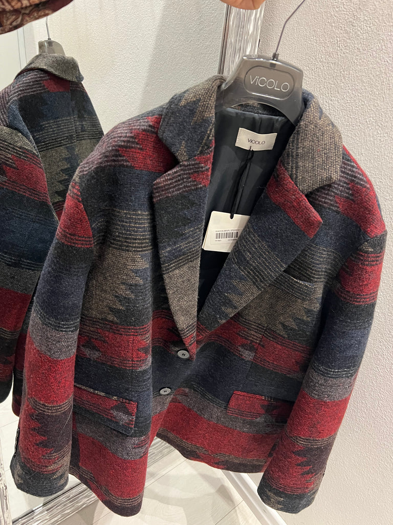 ViCOLO•Giacca cappottino over stampa etnica