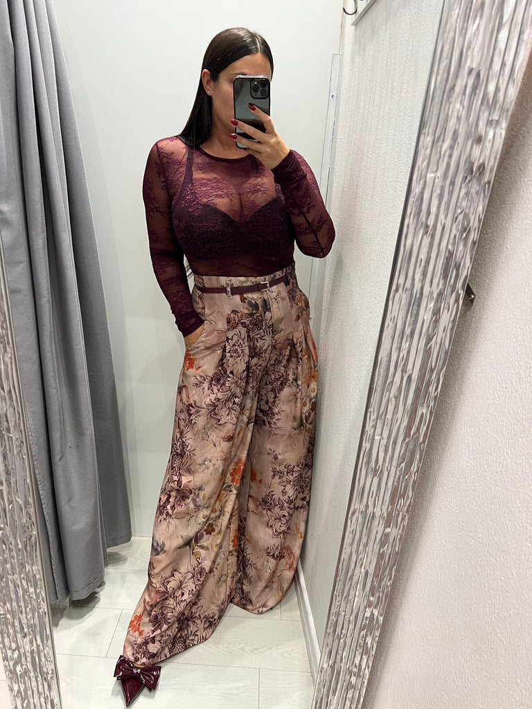 KONTATTO•Maglia amarone bordeaux in pizzo elasticizzato