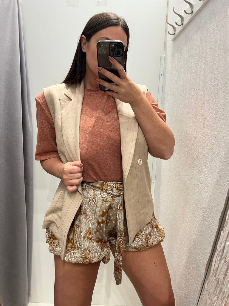 HaveOne•Gilet gessato rosa lurex