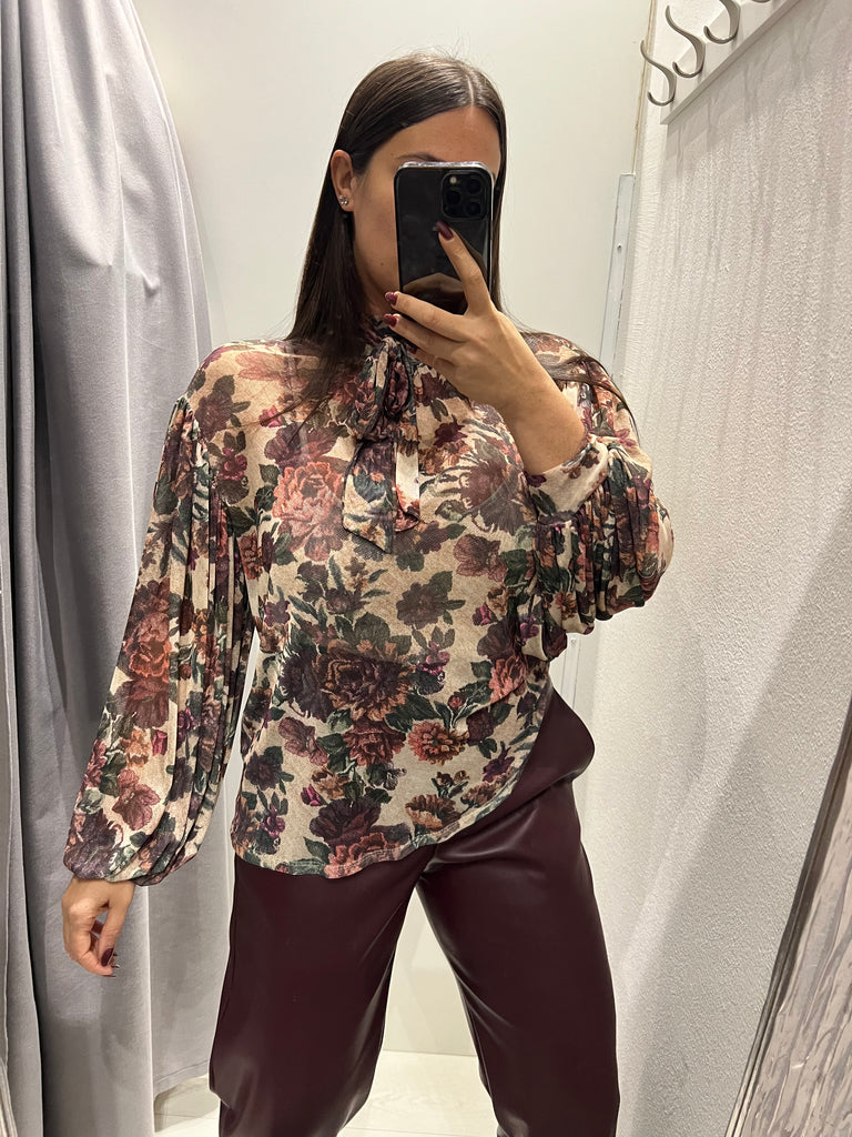 LUMINA•Camicia ampia stampa floreale base beige